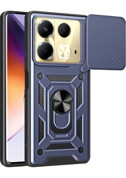 Infinix Note 40 Pro Uyumlu Tank Kılıf Yüzüklü Standlı Extra Darbe Koruma Zırhlı Outdoor Kapak - Lacivert