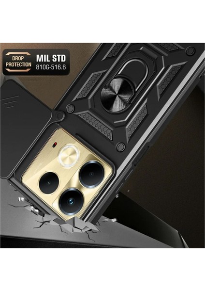 Infinix Note 40 Pro Uyumlu Tank Kılıf Yüzüklü Standlı Extra Darbe Koruma Zırhlı Outdoor Kapak - Siyah modelleri