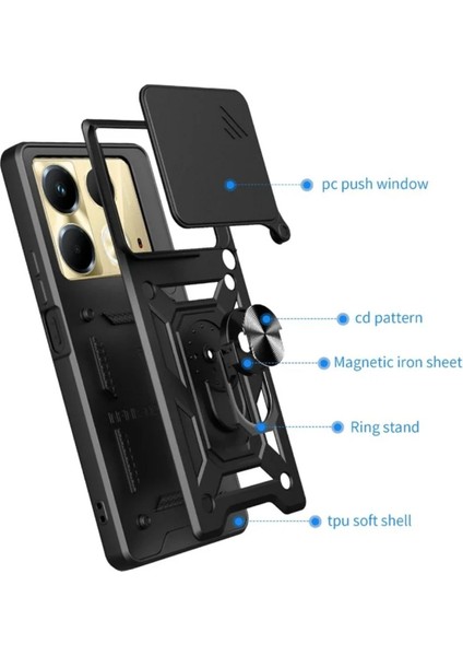 Infinix Note 40 Pro Uyumlu Tank Kılıf Yüzüklü Standlı Extra Darbe Koruma Zırhlı Outdoor Kapak - Siyah indirimleri