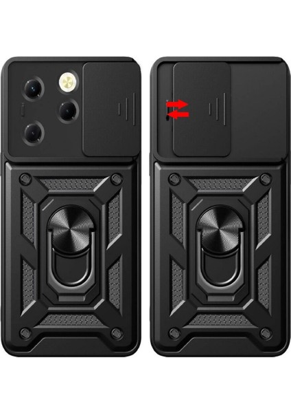 Tecno Spark 20 Pro Uyumlu Tank Kılıf Yüzüklü Standlı Extra Darbe Koruma Zırhlı Outdoor Kapak - Siyah fiyatları