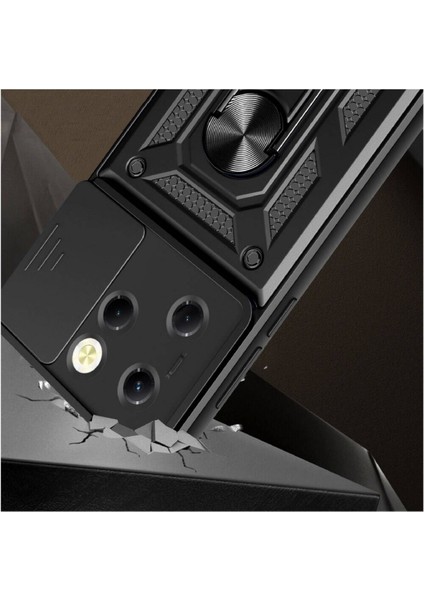 Tecno Spark 20 Pro Uyumlu Tank Kılıf Yüzüklü Standlı Extra Darbe Koruma Zırhlı Outdoor Kapak - Siyah modelleri