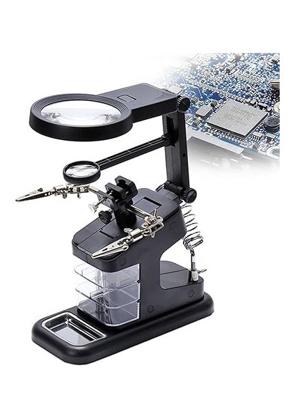 Çok Fonksiyonlu Masaüstü Büyüteç 3x 4.5x 25X Büyütme Ayarlanabilir Yön 3 Küçük Çekmeceli Timsah Klipsleri Sabit Elektrik Devre Kartı Onarım Çip Algılama Siyah fiyatları