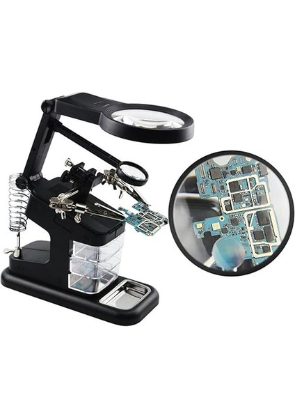 Çok Fonksiyonlu Masaüstü Büyüteç 3x 4.5x 25X Büyütme Ayarlanabilir Yön 3 Küçük Çekmeceli Timsah Klipsleri Sabit Elektrik Devre Kartı Onarım Çip Algılama Siyah modelleri