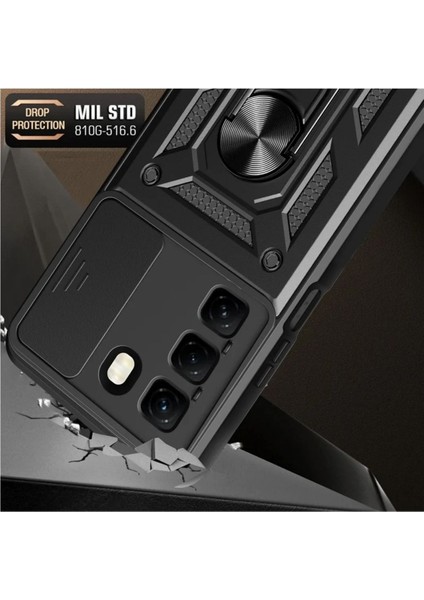 Infinix Hot 50 4G Uyumlu Tank Kılıf Yüzüklü Standlı Extra Darbe Koruma Zırhlı Outdoor Kapak - Lacivert fiyatları