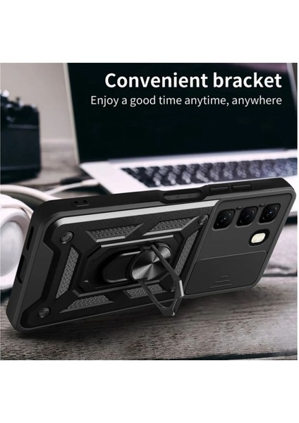 Infinix Hot 50 4G Uyumlu Tank Kılıf Yüzüklü Standlı Extra Darbe Koruma Zırhlı Outdoor Kapak - Lacivert fırsatları