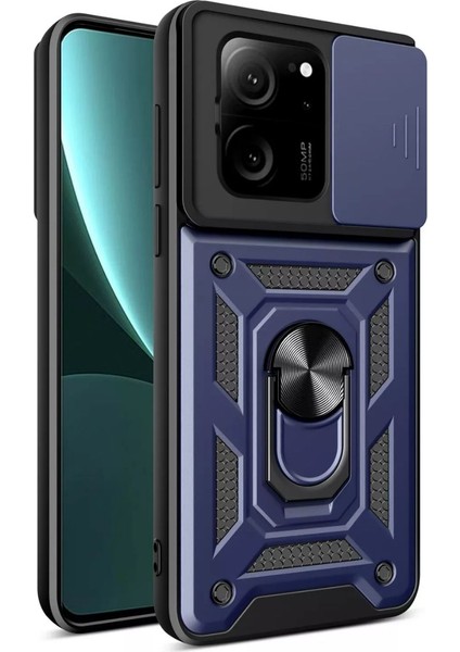 Xiaomi 13T Uyumlu Tank Kılıf Yüzüklü Standlı Extra Darbe Koruma Zırhlı Outdoor Kapak - Lacivert