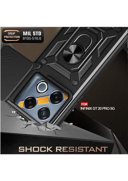 Infinix Gt 20 Pro Uyumlu Tank Kılıf Yüzüklü Standlı Extra Darbe Koruma Zırhlı Outdoor Kapak - Siyah fiyatları