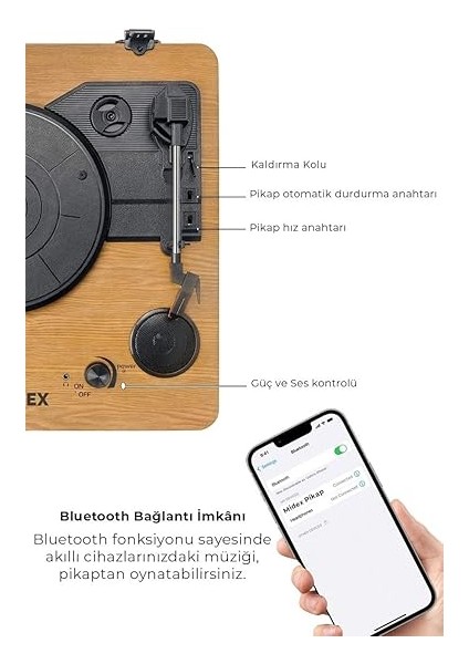 MTX-256 Nostaljik Pikap Plak Çalar (Şarjlı Bluetooth Aux Hoparlörlü 3 Devir) Iğne Dahil fiyatları