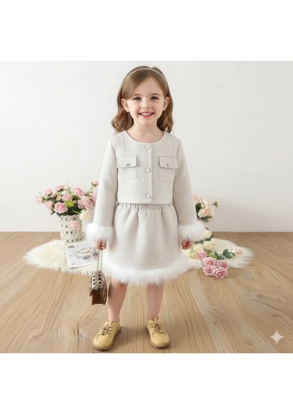 Şık Tüylü Kız Çocuk Ceketli Etek Takım – Özel Günlerin Yıldızı! fiyatları