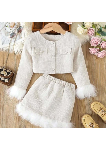 Şık Tüylü Kız Çocuk Ceketli Etek Takım – Özel Günlerin Yıldızı! fırsatları