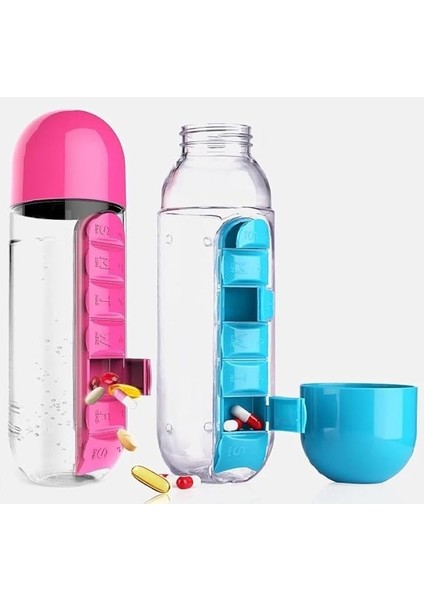 kutulu su matarası, pillbox kutusu su şişesi, hazneli su şişesi