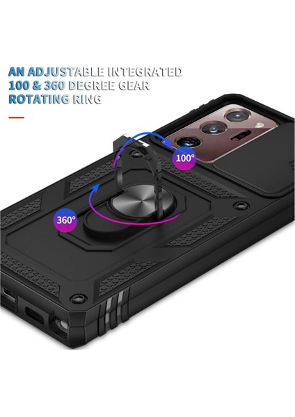 Samsung Galaxy Note 20 Ultra Uyumlu Tank Kılıf Yüzüklü Standlı Extra Darbe Koruma Zırhlı Outdoor Kapak - Siyah modelleri