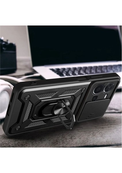 Vivo Y22S Uyumlu Tank Kılıf Yüzüklü Standlı Extra Darbe Koruma Zırhlı Outdoor Kapak - Lacivert fiyatları