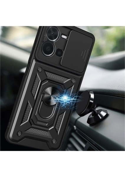 Vivo Y22S Uyumlu Tank Kılıf Yüzüklü Standlı Extra Darbe Koruma Zırhlı Outdoor Kapak - Lacivert fırsatları