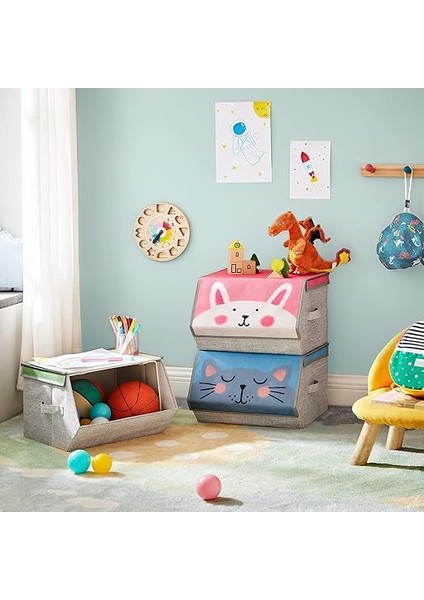 Saklama Kutuları, 3'lü Set, Katlanır Kutular, Kulplu Kumaş Kutular, Oyuncak Düzenleyici, Manyetik Kapaklar, Çocuk Odaları, Oyun Odaları, Hayvan Motifleri, Pembe, Mavi, Yeşil ve Gri RFB760P01 modelleri