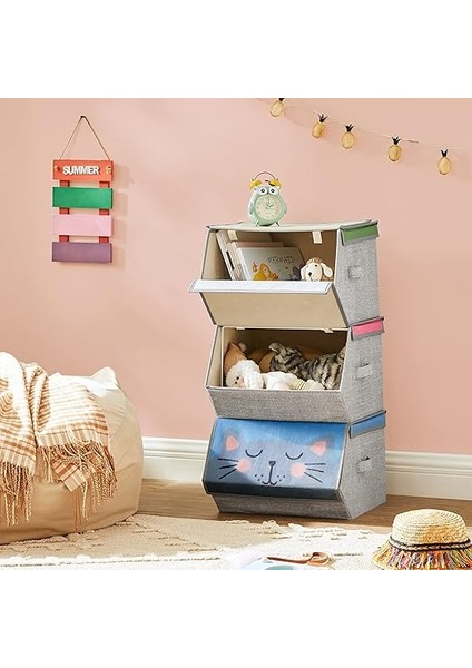 Saklama Kutuları, 3'lü Set, Katlanır Kutular, Kulplu Kumaş Kutular, Oyuncak Düzenleyici, Manyetik Kapaklar, Çocuk Odaları, Oyun Odaları, Hayvan Motifleri, Pembe, Mavi, Yeşil ve Gri RFB760P01 fırsatları