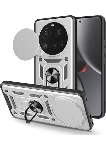 Xiaomi 15 Ultra Uyumlu Tank Kılıf Yüzüklü Standlı Extra Darbe Koruma Zırhlı Outdoor Kapak - Gri