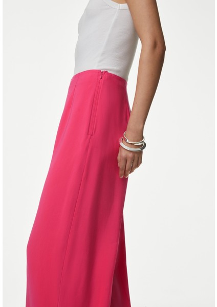 Yüksek Bel Saten Wide Leg Pantolon