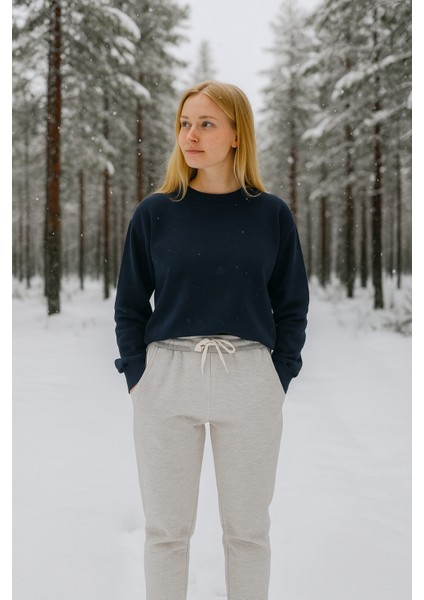 3iplik Şardonlu Kışlık Lastilkli Paça Kadın Eşofman Altı