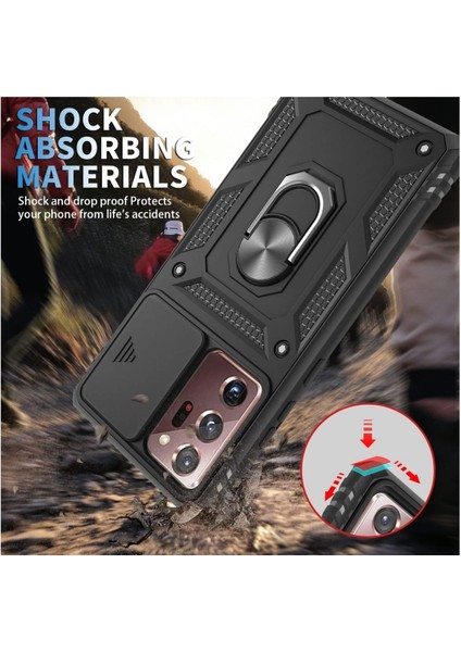 Samsung Galaxy Note 20 Ultra Uyumlu Tank Kılıf Yüzüklü Standlı Extra Darbe Koruma Zırhlı Outdoor Kapak - Kırmızı fırsatları
