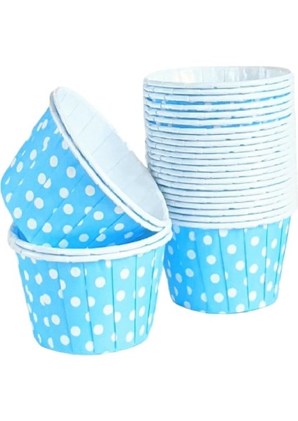 Hediye Sepeti 50'li Açık Mavi Puantiyeli Muffin Kek Kalıbı, Kek Kapsülü Cupcake Kalıbı, Airfryer Uyumlu