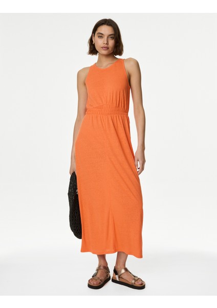 Midi Örme Keten Elbise