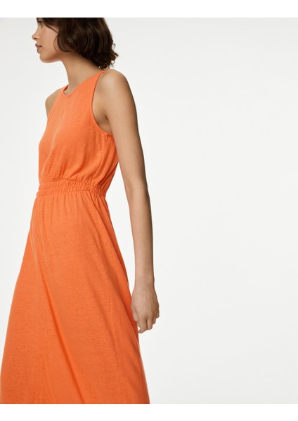 Midi Örme Keten Elbise