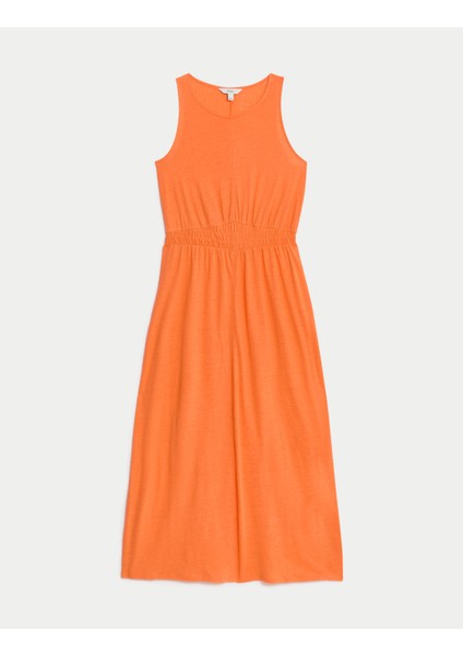 Midi Örme Keten Elbise