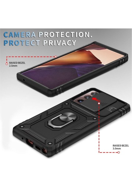 Samsung Galaxy Note 20 Ultra Uyumlu Tank Kılıf Yüzüklü Standlı Extra Darbe Koruma Zırhlı Outdoor Kapak - Lacivert fiyatları
