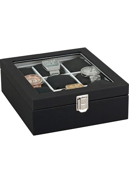 9 Lu Ahşap Üzeri Siyah Deri Cam Kapaklı Saat Kutusu St9-22 fiyatları