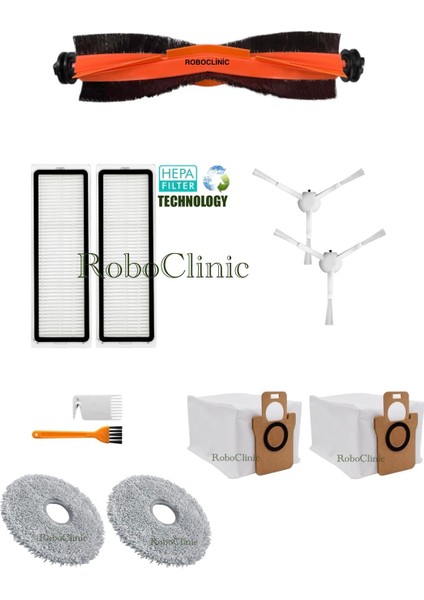 Xiaomi Robot Vacuum X10+ (Plus) / X20+ (Plus) Robot Süpürge Uyumlu Yedek Toz Torba, Fırça, Hepa Filtre, Mop Seti-11 Parça