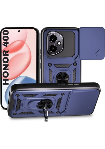 Honor 400 Uyumlu Tank Kılıf Yüzüklü Standlı Extra Darbe Koruma Zırhlı Outdoor Kapak - Lacivert