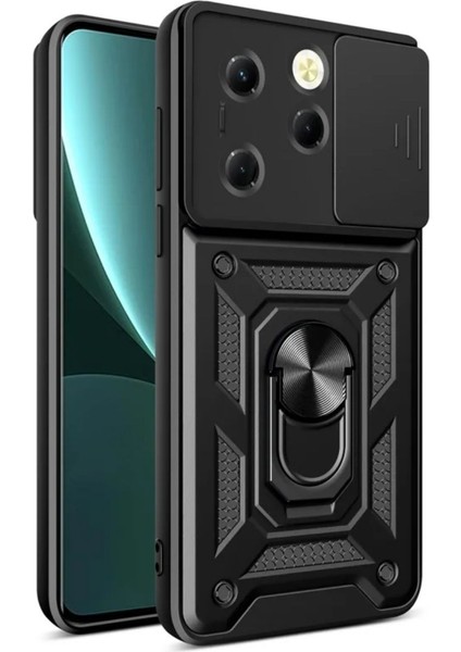 Infinix Hot 40 Pro Uyumlu Tank Kılıf Yüzüklü Standlı Extra Darbe Koruma Zırhlı Outdoor Kapak - Siyah