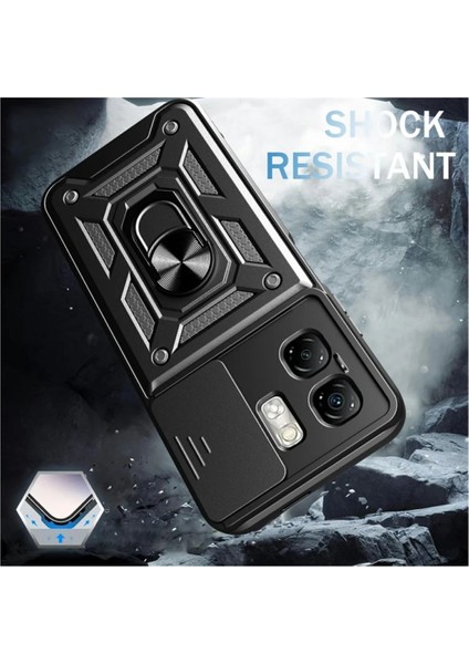 Infinix Hot 50I Uyumlu Tank Kılıf Yüzüklü Standlı Extra Darbe Koruma Zırhlı Outdoor Kapak - Siyah fiyatları