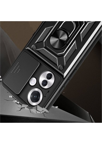 Oppo Reno 11F Uyumlu Tank Kılıf Yüzüklü Standlı Extra Darbe Koruma Zırhlı Outdoor Kapak - Lacivert modelleri