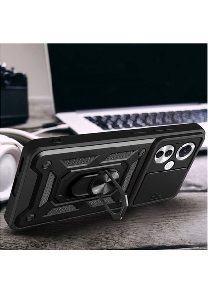 Oppo Reno 11F Uyumlu Tank Kılıf Yüzüklü Standlı Extra Darbe Koruma Zırhlı Outdoor Kapak - Lacivert fırsatları