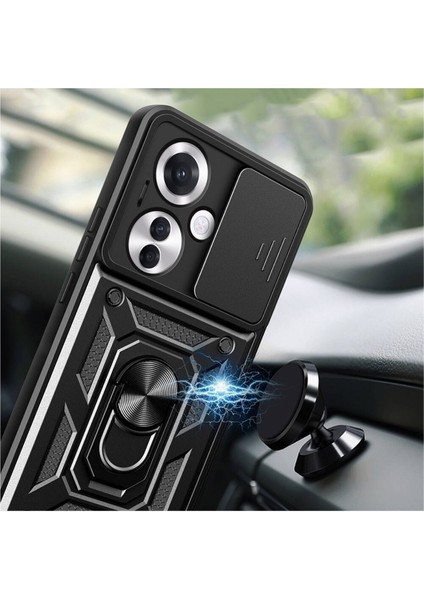 Oppo Reno 11F Uyumlu Tank Kılıf Yüzüklü Standlı Extra Darbe Koruma Zırhlı Outdoor Kapak - Lacivert indirimleri