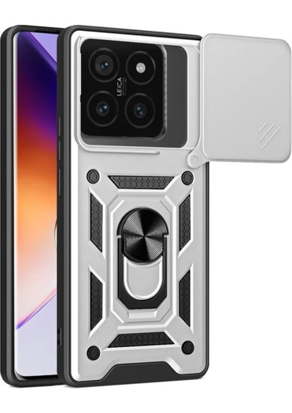Xiaomi 14T Uyumlu Tank Kılıf Yüzüklü Standlı Extra Darbe Koruma Zırhlı Outdoor Kapak - Gri