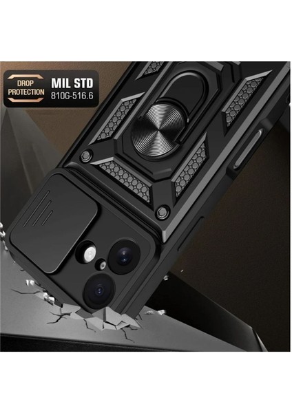 Apple iPhone 17 Uyumlu Tank Kılıf Yüzüklü Standlı Extra Darbe Koruma Zırhlı Outdoor Kapak - Siyah modelleri