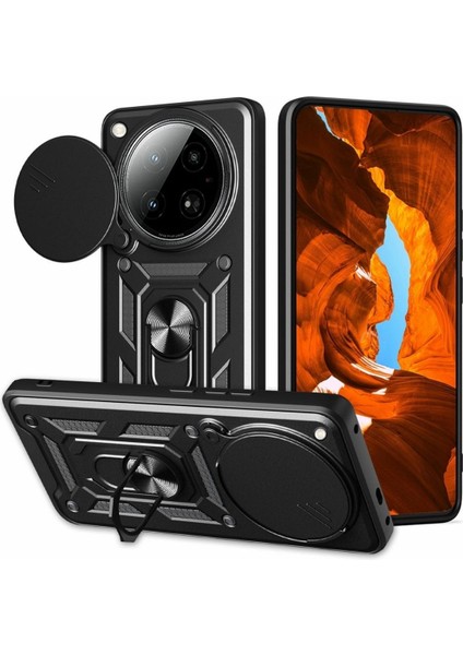 Infinix Zero 40 Uyumlu Tank Kılıf Yüzüklü Standlı Extra Darbe Koruma Zırhlı Outdoor Kapak - Siyah