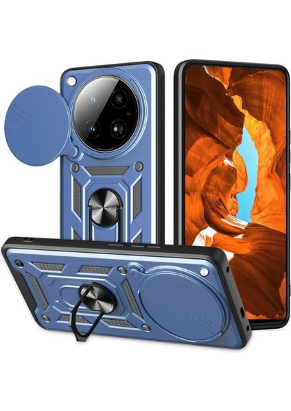 Infinix Zero 40 Uyumlu Tank Kılıf Yüzüklü Standlı Extra Darbe Koruma Zırhlı Outdoor Kapak - Lacivert