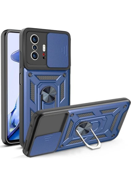 Xiaomi 11T Uyumlu Tank Kılıf Yüzüklü Standlı Extra Darbe Koruma Zırhlı Outdoor Kapak - Lacivert