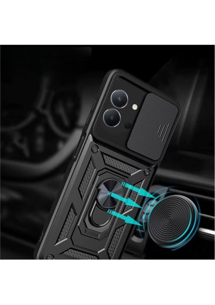 Vivo Y36 Uyumlu Tank Kılıf Yüzüklü Standlı Extra Darbe Koruma Zırhlı Outdoor Kapak - Siyah indirimleri