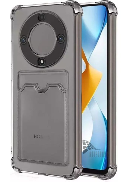 Honor X9B Uyumlu Kartlıklı Kılıf Darbe Emici Köşe Korumalı Cüzdanlı Esnek Silikon Kapak - Füme