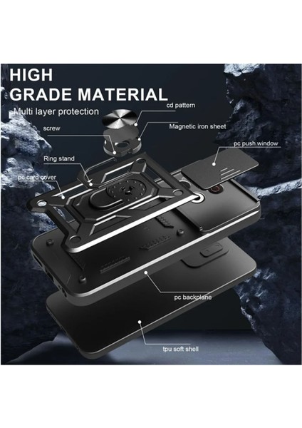 Tecno Spark 30 Pro Uyumlu Tank Kılıf Yüzüklü Standlı Extra Darbe Koruma Zırhlı Outdoor Kapak - Lacivert indirimleri