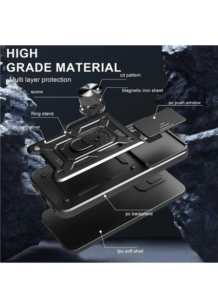 Infinix Smart 9 Uyumlu Tank Kılıf Yüzüklü Standlı Extra Darbe Koruma Zırhlı Outdoor Kapak - Lacivert indirimleri