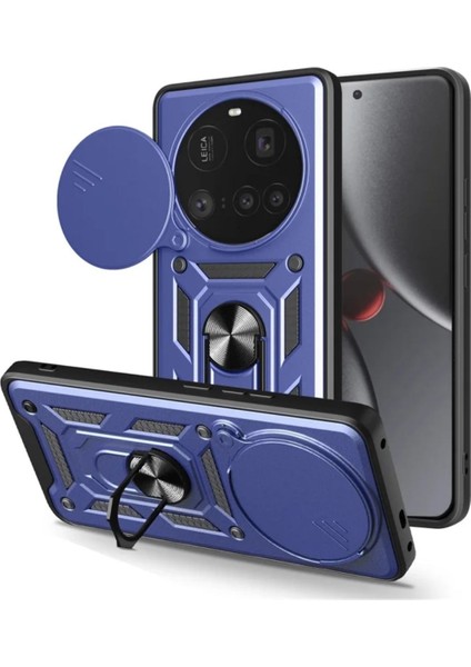 Xiaomi 15 Ultra Uyumlu Tank Kılıf Yüzüklü Standlı Extra Darbe Koruma Zırhlı Outdoor Kapak - Lacivert