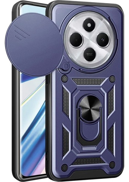 Poco C75 Uyumlu Tank Kılıf Yüzüklü Standlı Extra Darbe Koruma Zırhlı Outdoor Kapak - Lacivert