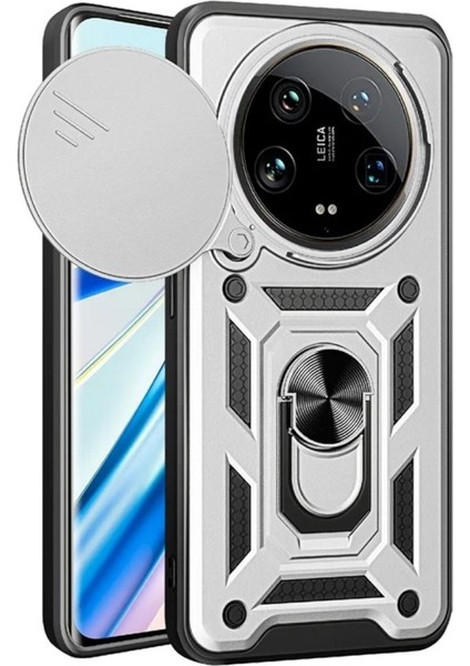 Xiaomi 13 Ultra Uyumlu Tank Kılıf Yüzüklü Standlı Extra Darbe Koruma Zırhlı Outdoor Kapak - Gri