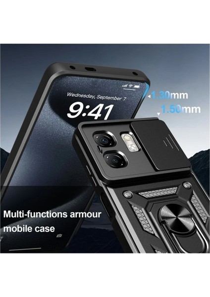 Infinix Hot 50I Uyumlu Tank Kılıf Yüzüklü Standlı Extra Darbe Koruma Zırhlı Outdoor Kapak - Lacivert fırsatları